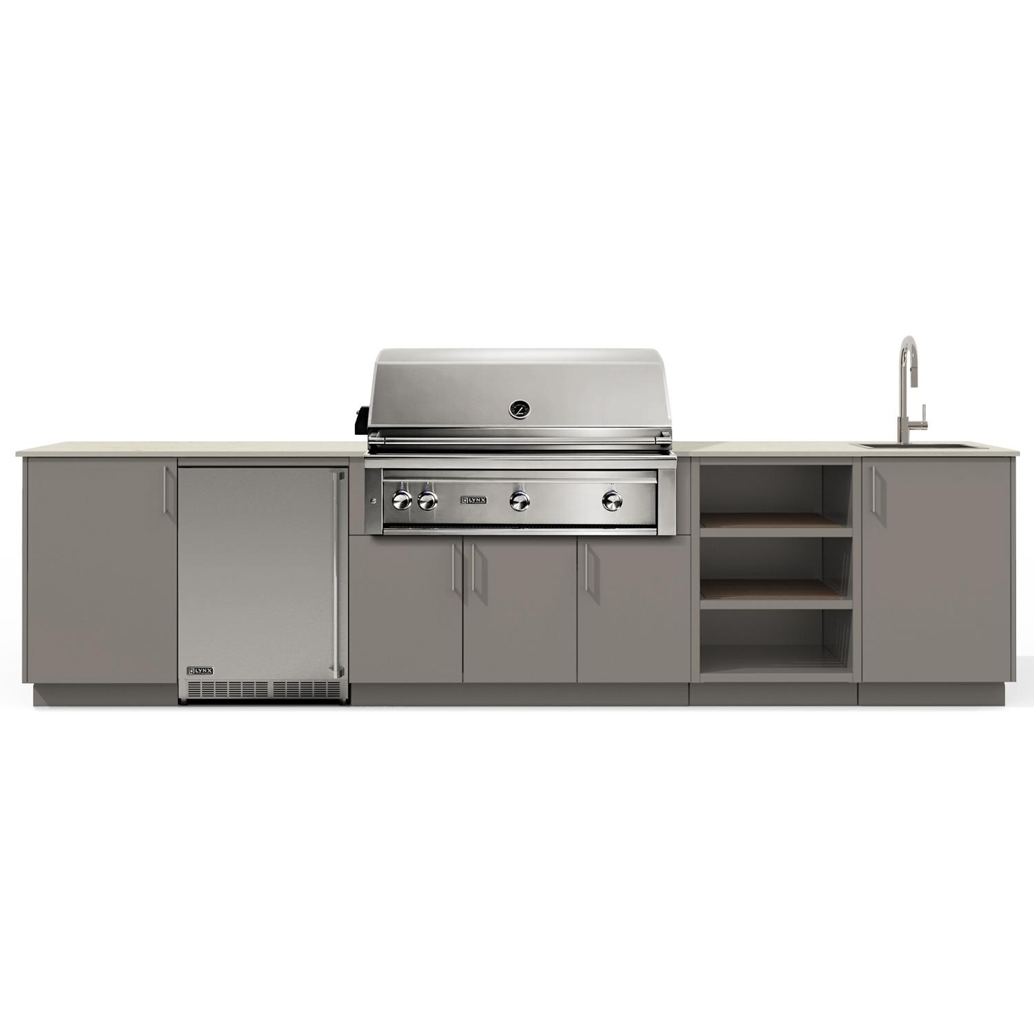 Urban Bonfire Breeze 42 Outdoor Kitchen w/ Lynx Propane Grill, Sink, Refrigerator, Danae Dekton Countertop & Clay Finish - B-Breeze-42-Lynx-Danae-Clay