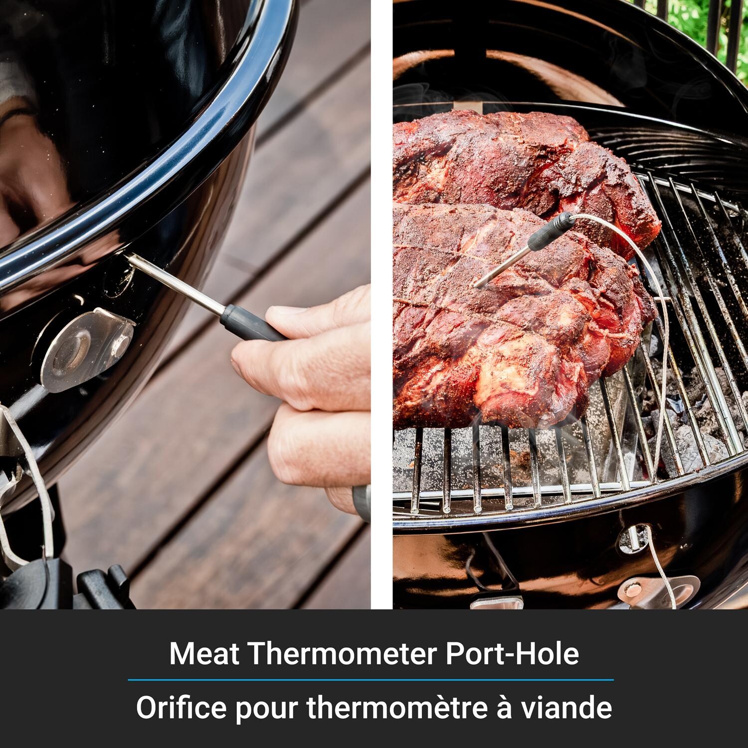 Broil King 401110B Kettle 22 1/2-in Crown Charcoal Grill - Black - Meat Thermometer Port Hole - Detail thumbnail