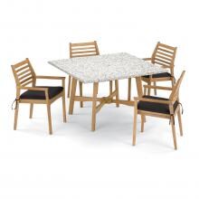 Wexford 5 Piece Natural Shorea Patio Dining Set W/ 48 Inch Square Lite-Core Ash Table & Sunbrella Canvas Black Cushions By Oxford Garden