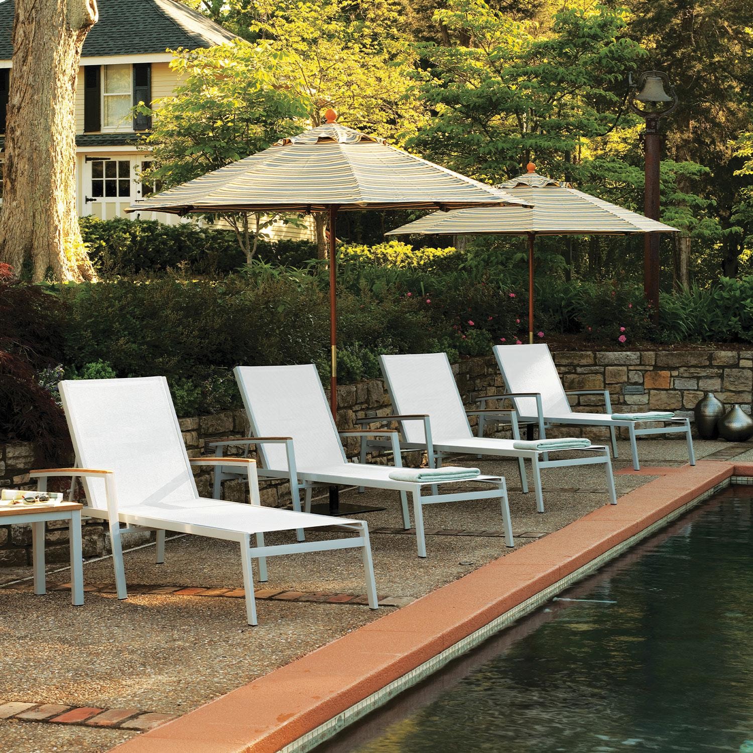 Travira 8 Pc Powder-Coated Aluminum Chaise Lounge Set in Natural/Flint By Oxford Garden - Lifestyle thumbnail