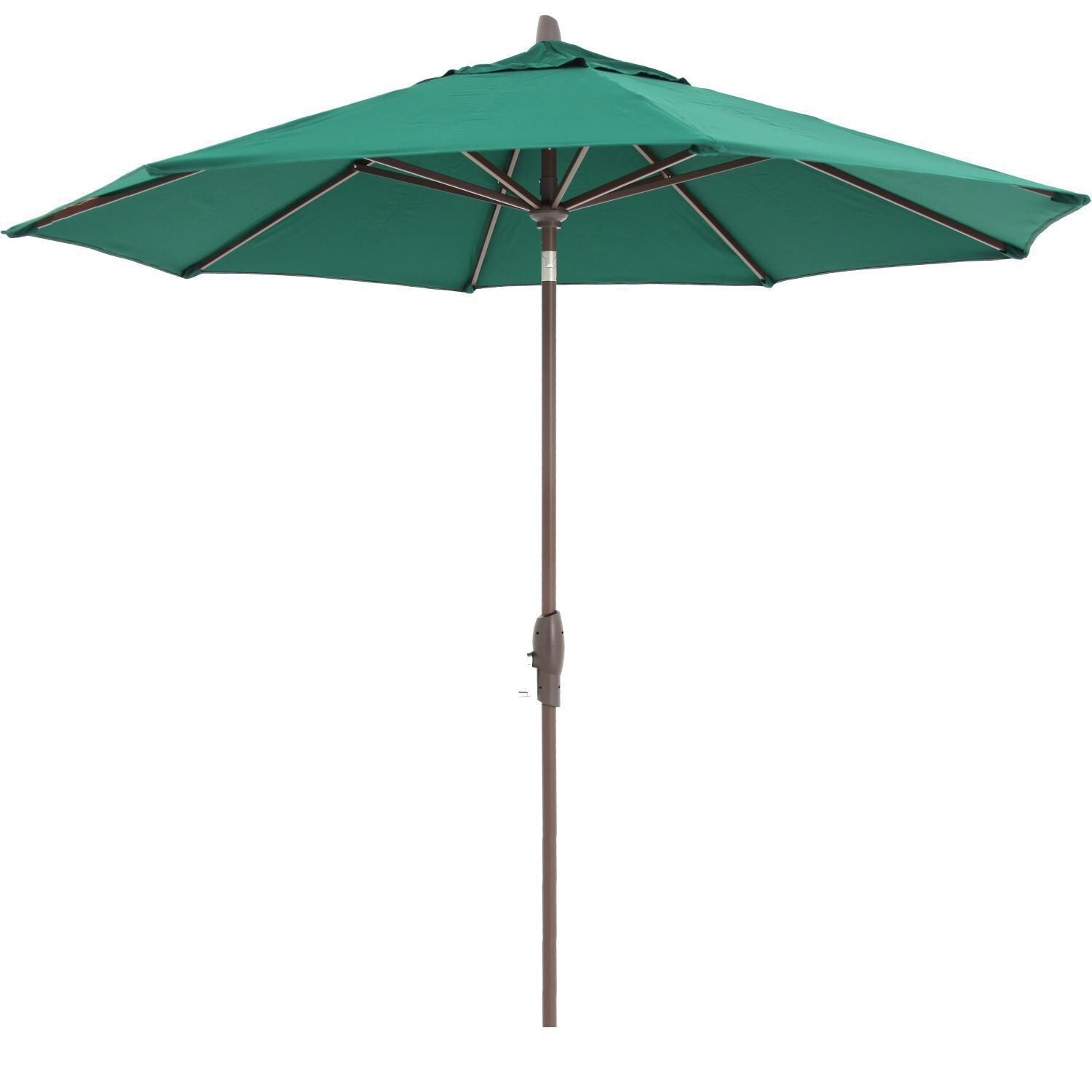 9 Ft. Octagonal Aluminum Auto Tilt Patio Umbrella W/ Crank Lift By BBQGuys - Bronze Frame / Sunbrella Forest Green Canopy