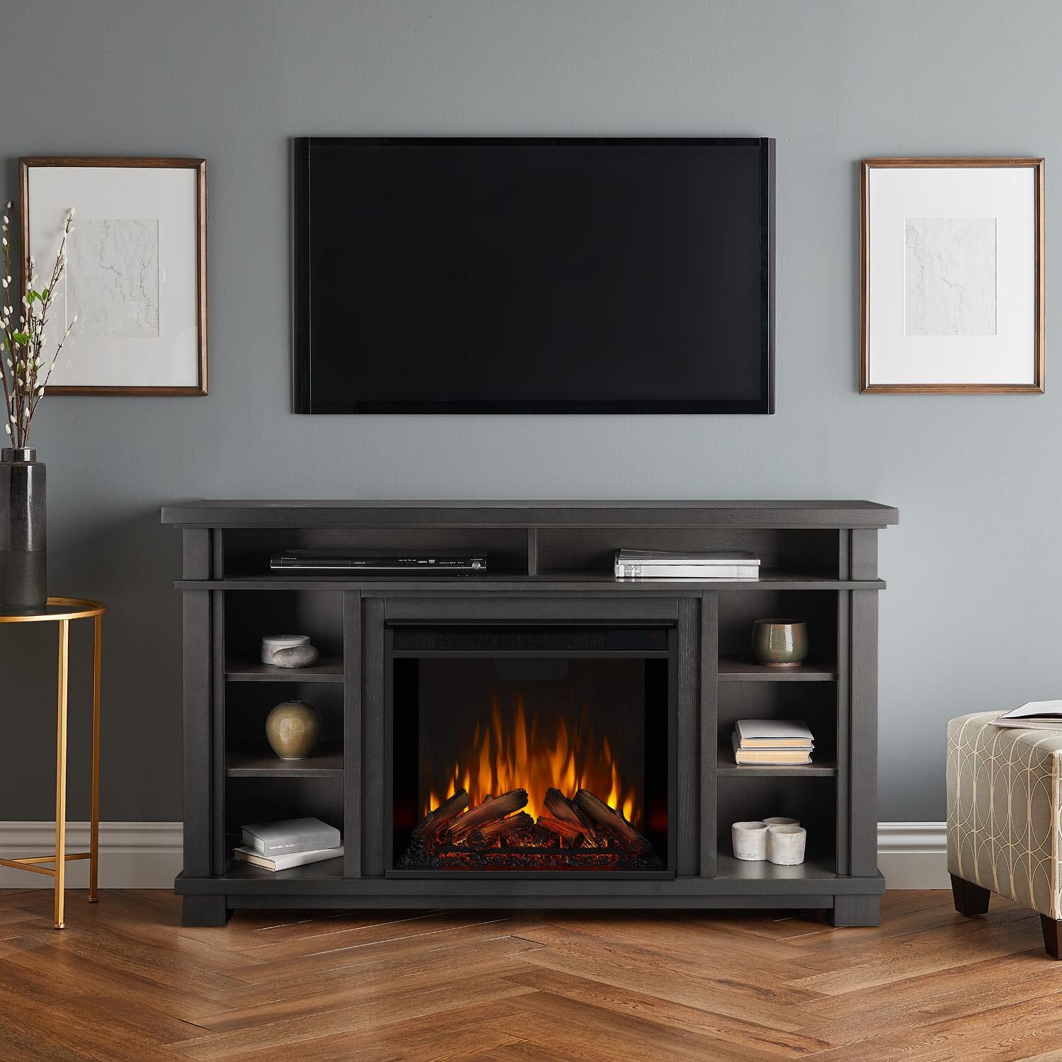 Real Flame 7330E-GRY Belford 56-Inch Electric Fireplace Entertainment Center - Gray