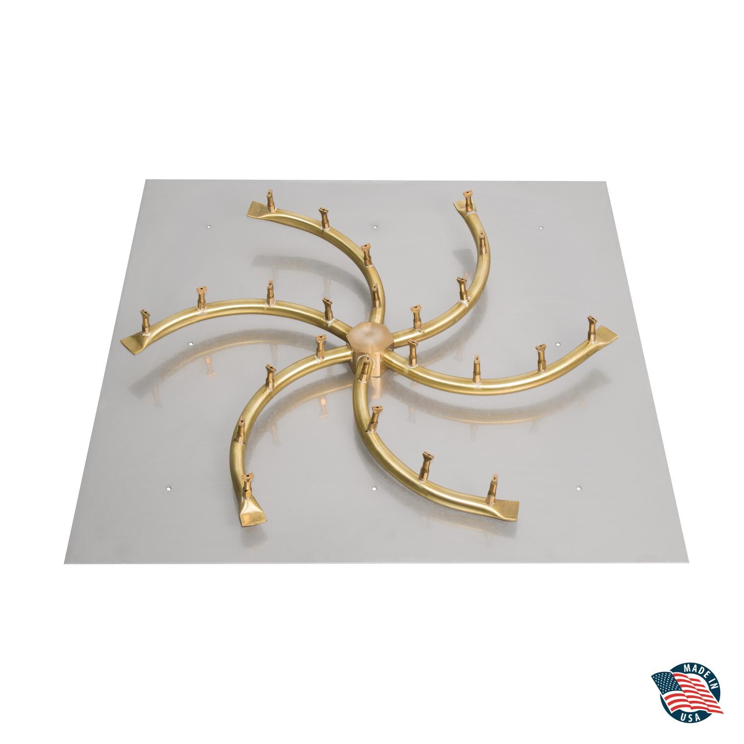 The Outdoor Plus Bullet Burner Flat Pan Kit - 60-inch Square Flat Aluminum Fire Pan with 48-inch Brass S Bullet Burner - 24V Electronic Ignition Kit