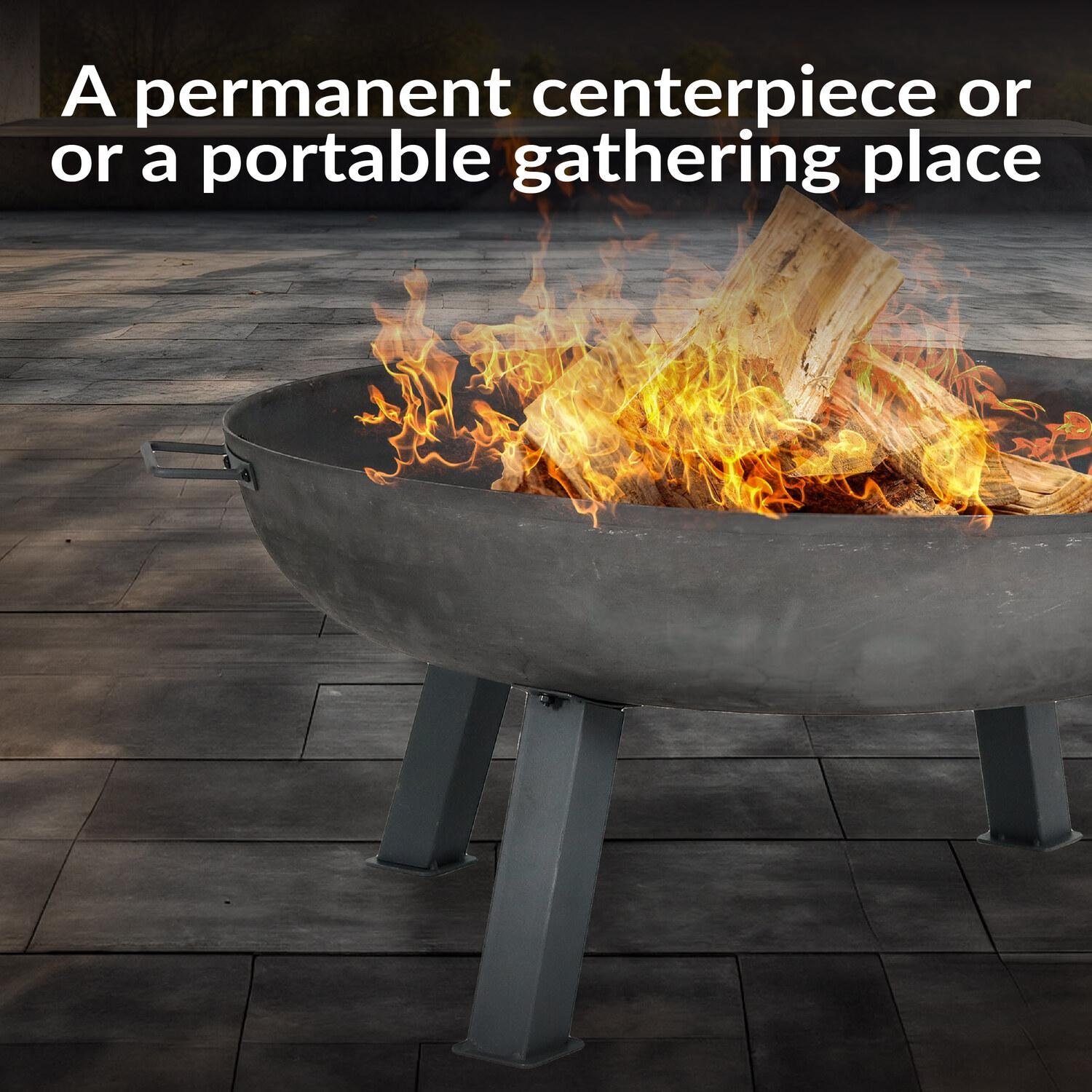 Ultimate Patio Rustic 34 Inch Round Cast Iron Wood-Burning Fire Pit in Dark Gray - Close Up - Lifestyle thumbnail