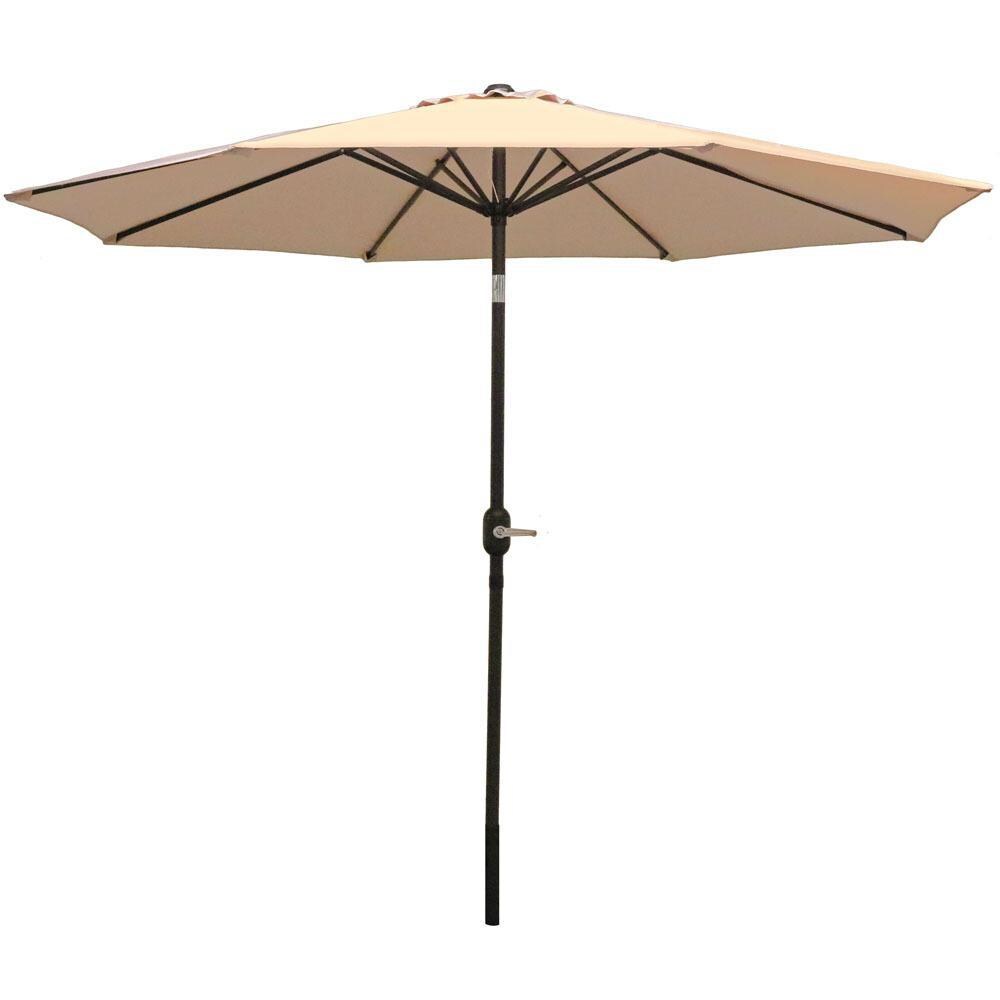 Ultimate Patio 9 Ft. Octagonal Aluminum Patio Market Umbrella W/ Crank & Tilt - Black Frame & Beige Polyester Canopy
