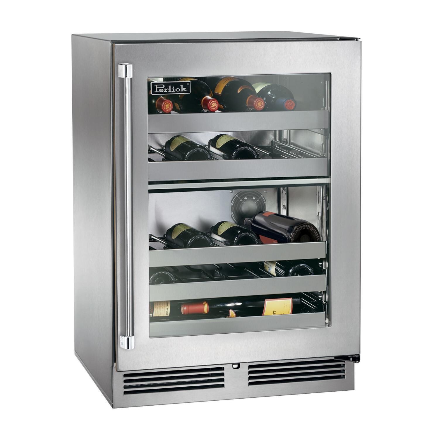 Perlick 24-Inch Signature Series Stainless Steel Glass Door Outdoor Dual Zone Wine Reserve - Right Hinged - HP24DO-4-3R