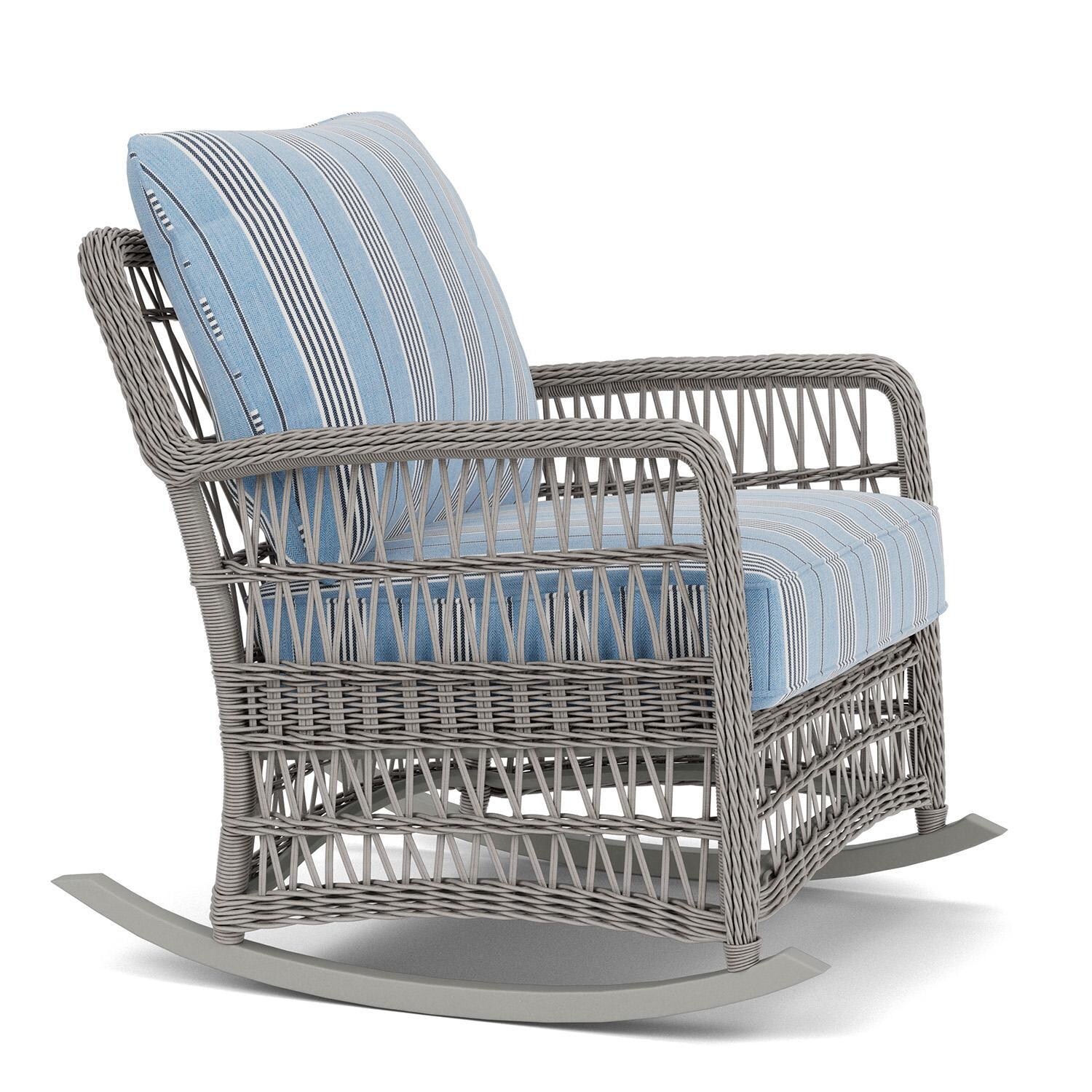 Lloyd Flanders Mackinac Lounge Rocker in Putty Finish with Hansen Sky Fabric - Right Side thumbnail