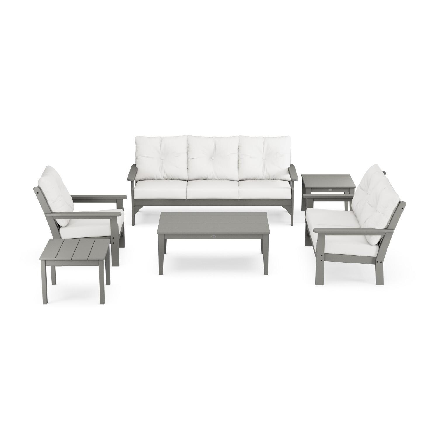 Vineyard 6 Pc Recycled Plastic Seating Set in Slate Gray/Natural Linen by POLYWOOD