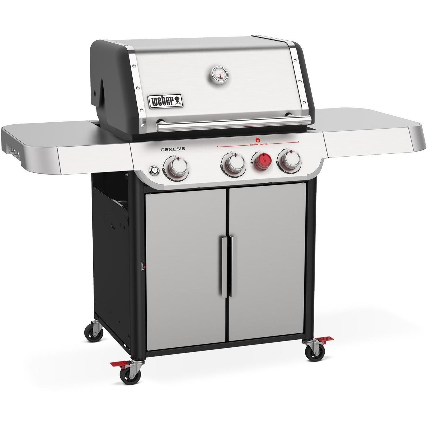 Weber GENESIS 35300001 S-325s Propane Gas Grill with Sear Burner - Stainless Steel - Left-Side Angled View - White Background thumbnail