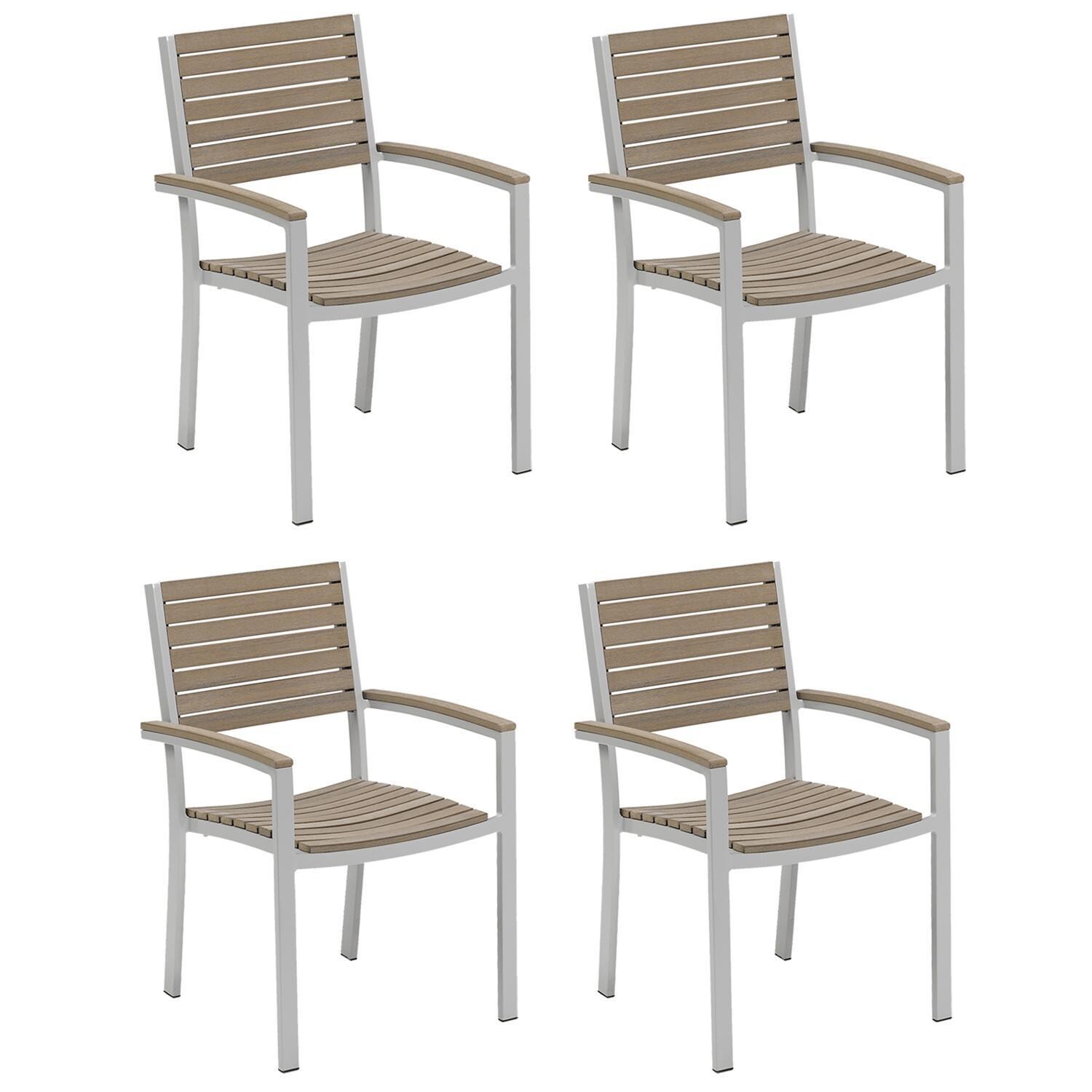 Oxford Garden Travira 4 Pc Aluminum Dining Chair W/ Vintage Tekwood Slats and Arm Caps in Flint thumbnail