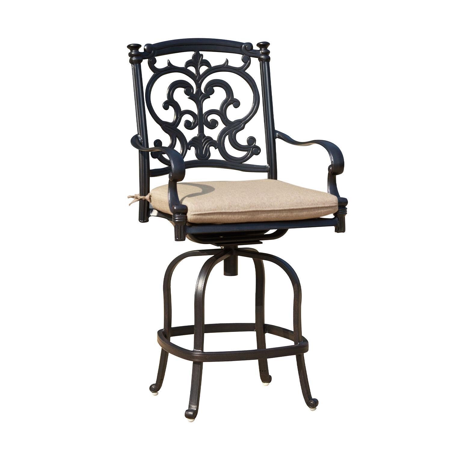 Darlee 201010-7PC-60GHD Santa Barbara 7 Piece Cast Aluminum Patio Counter Height Fire Pit Bar Set W/ 60 Inch Round Table & Beige Canvas Cushions - Counter Height Bar Stool - White Background thumbnail