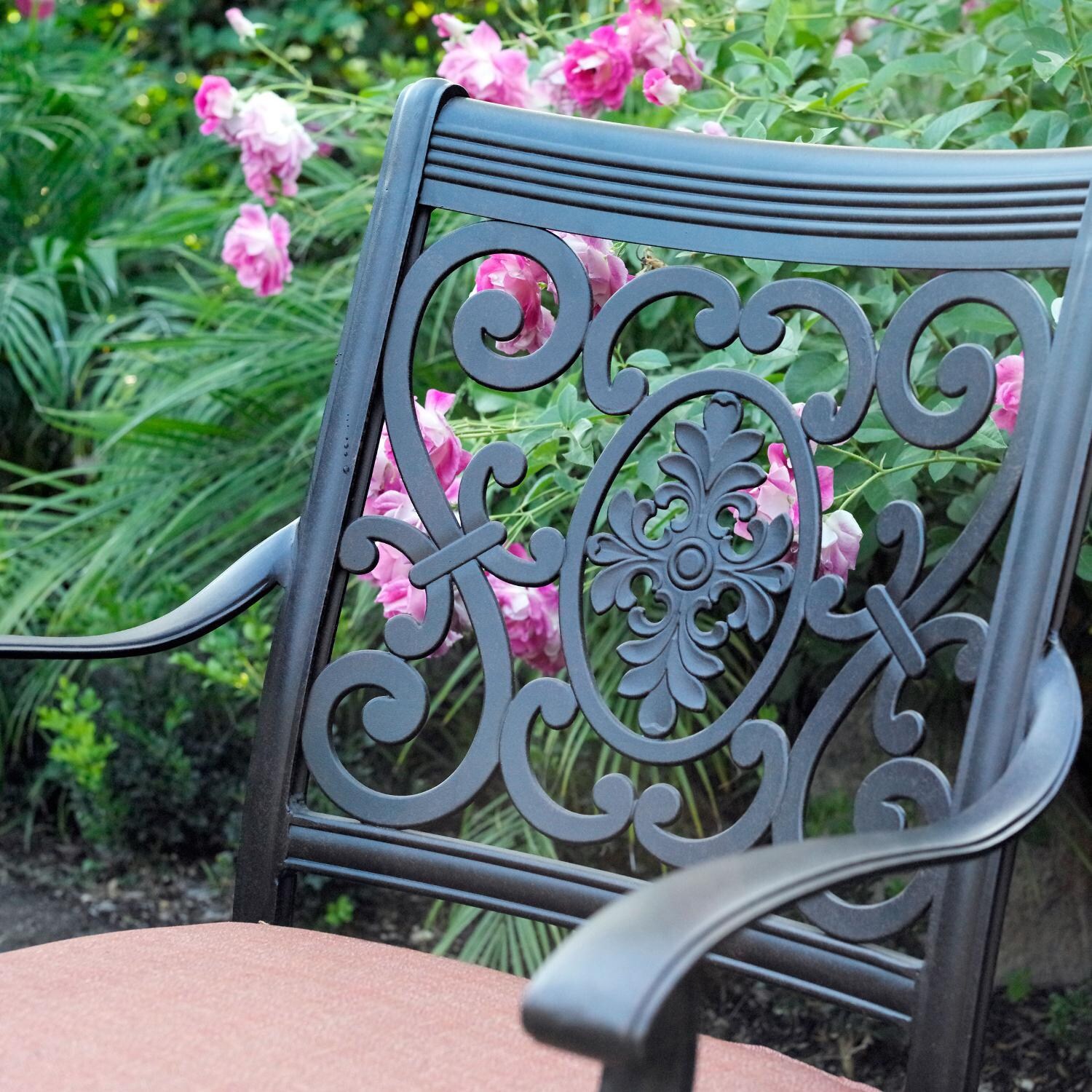 St. Cruz Cast Aluminum Patio Dining Chair W/ Spicy Chili Cushion By Darlee - Back Detail thumbnail