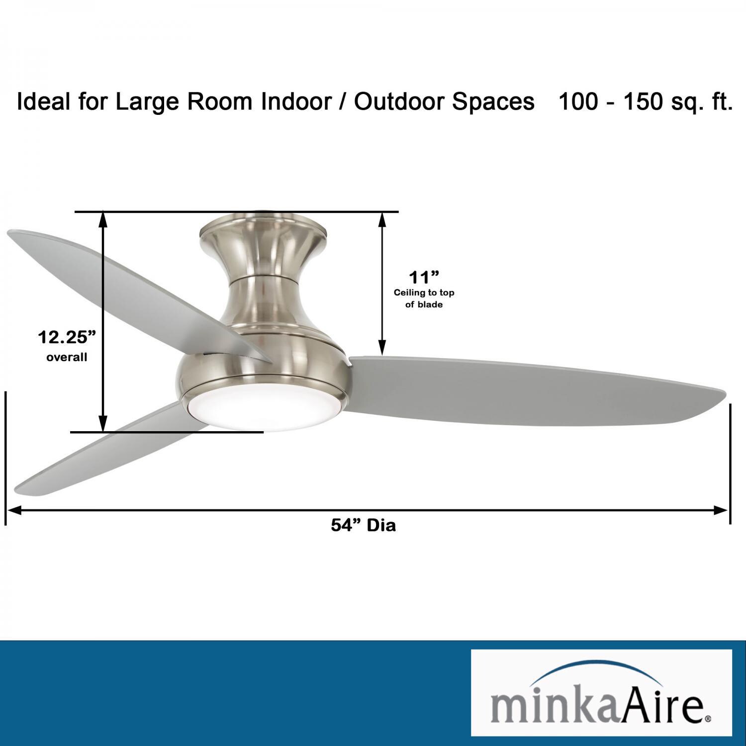 Minka-Aire F467L-BNW Concept III 54-Inch 3-Blade LED Smart Ceiling Fan in Brushed Nickel Wet Finish W/ Silver Blades & Etched Opal Glass - Dimensions thumbnail