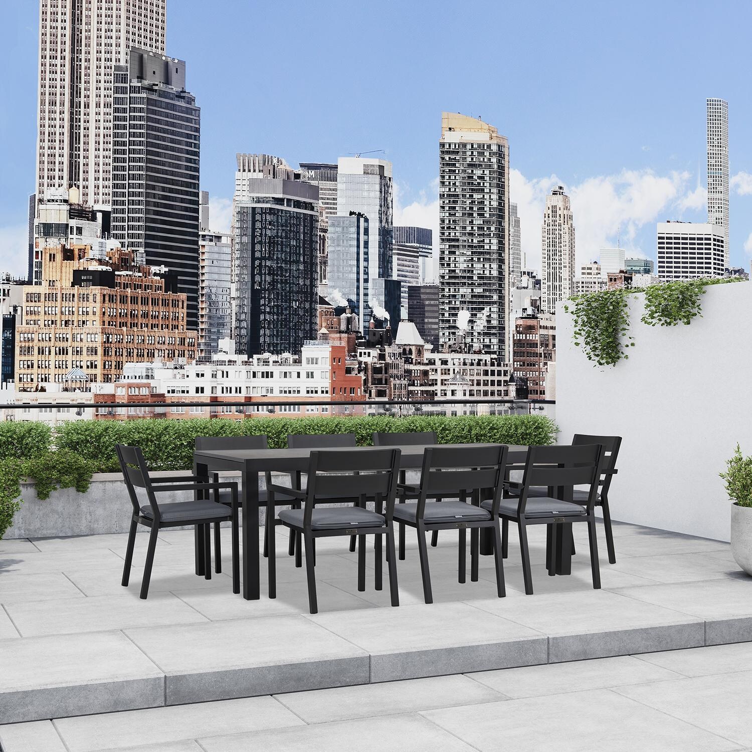 Calm Bay 9 Pc Extendable Dining Set in Black/Canvas Charcoal by Lakeview - Lifestyle thumbnail