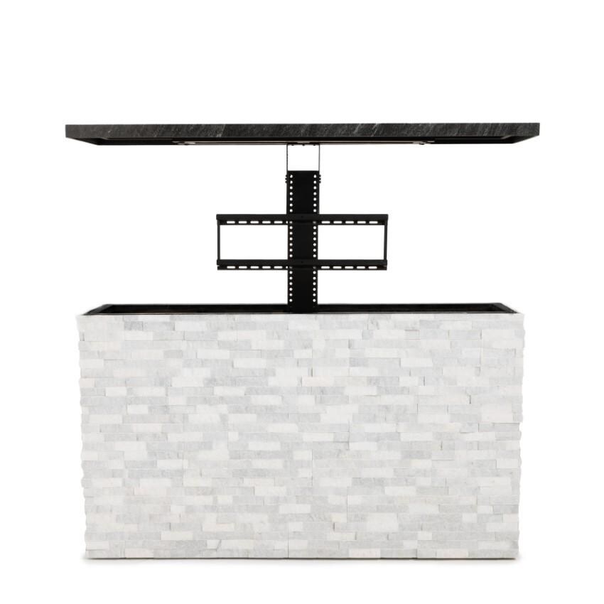 BBQGuys Signature 72 Inch 360 Degree Swivel Outdoor TV Lift Cabinet | Alaska Gray w/ Black Aluminum - Raising Screen - White Background thumbnail