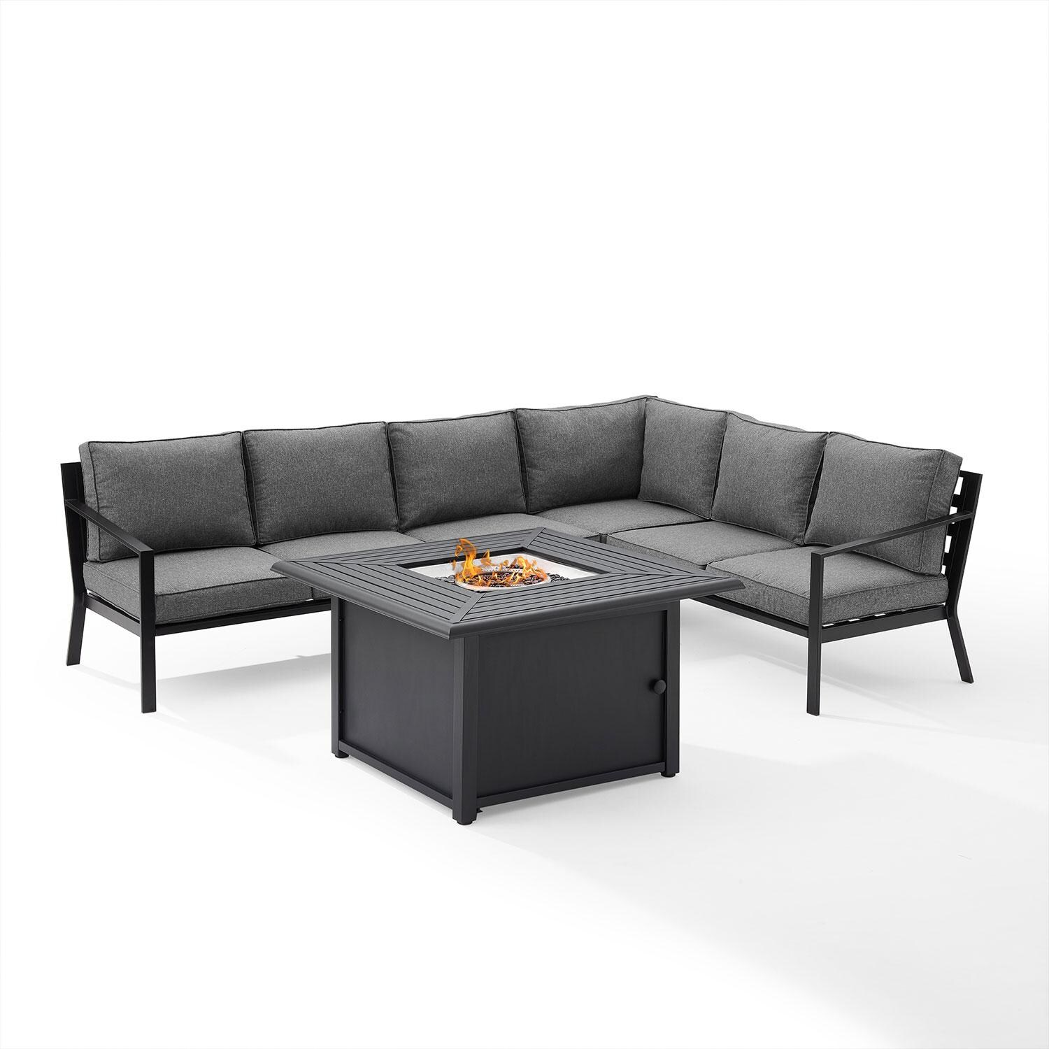Ultimate Patio UP-92608MB-CL 5Pc Outdoor Sectional Set W/ Fire Table in Charcoal Gray - Display - White Background thumbnail