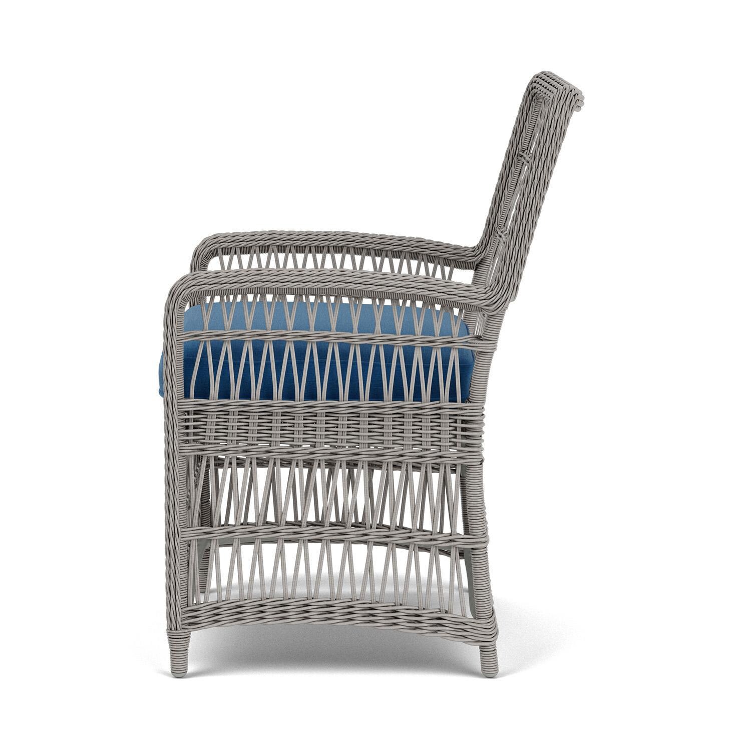 Lloyd Flanders Mackinac Dining Armchair in Putty Finish with Flagship Atlantis Fabric - Left Side thumbnail