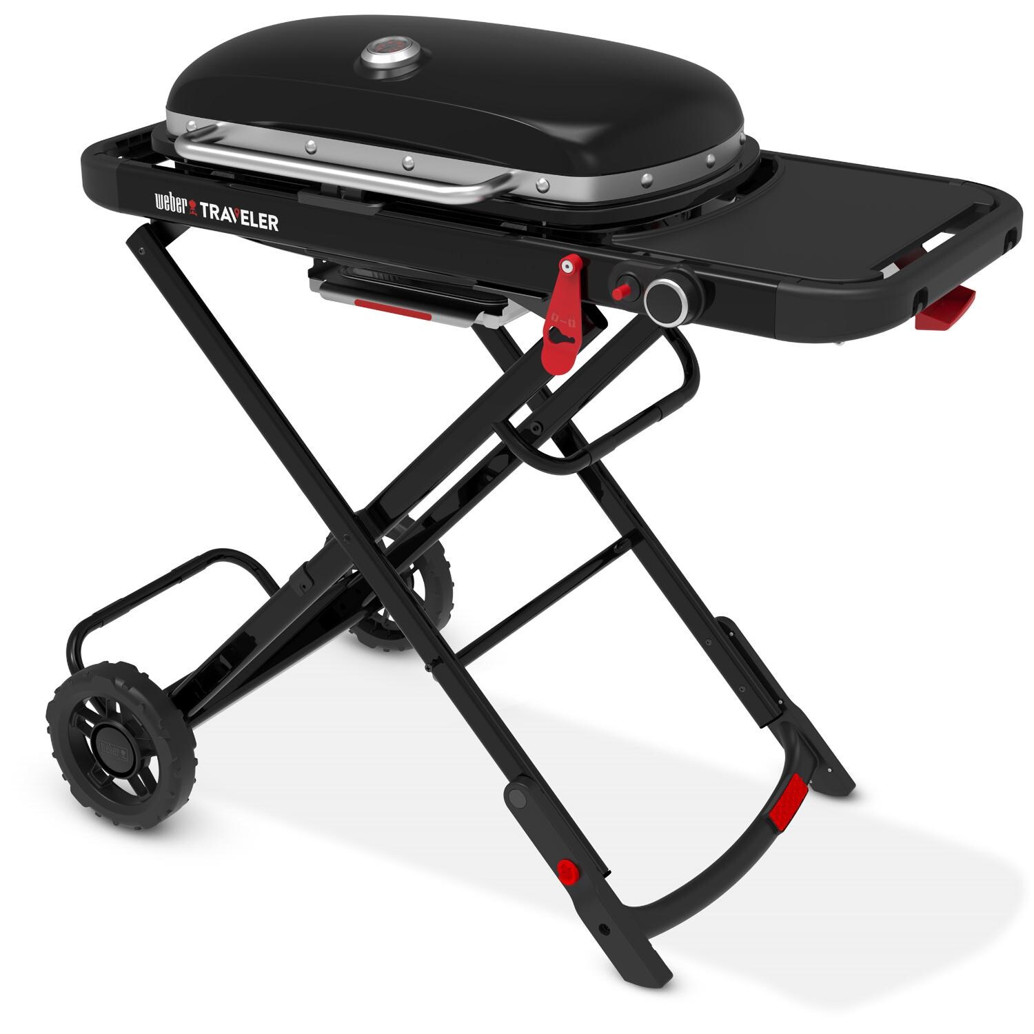 Weber Traveler Propane Gas Grill - Black - 1501740 - Wheels in Back - White Background thumbnail