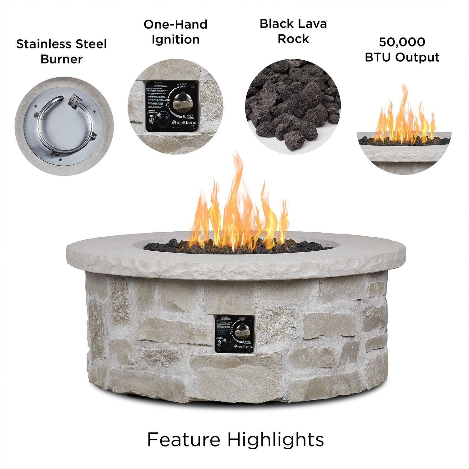 Heritage 40 Inch Round Stone Natural Gas Fire Pit Table in Beige by Lakeview (Ships Propane w/ Conversion Kit) - Features - Detail thumbnail