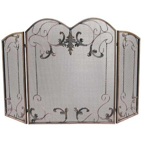 UniFlame 54-Inch 3 Fold Venetian Bronze Fireplace Screen With Leaf Scroll - S-1645 image