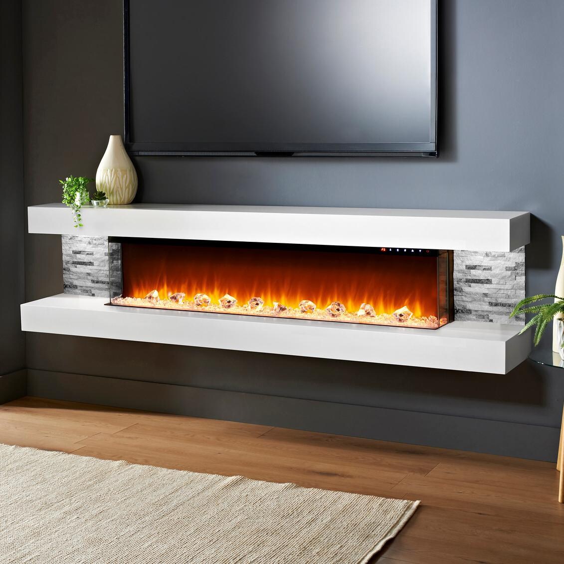 Evolution Fires EFV96GTW Vegas 96-Inch White & Grey Stone Tiles Wall ...