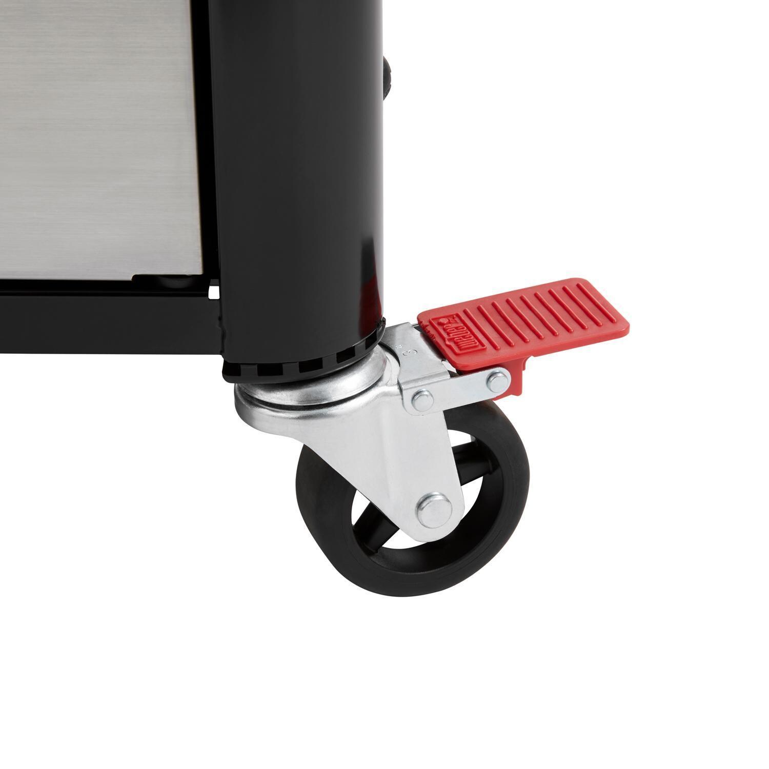 Weber GENESIS 38800001 SPX-435 Natural Gas Smart Grill with Sear Burner & Side Burner - Stainless Steel - Locking Caster Detail - White Background thumbnail