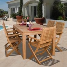 Amazonia Teak Budapest 6-Person Teak Patio Dining Set With Folding Chairs