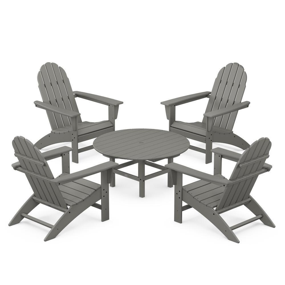 Vineyard 5 Pc Recycled Plastic Adirondack Seating Set in Slate Gray by POLYWOOD