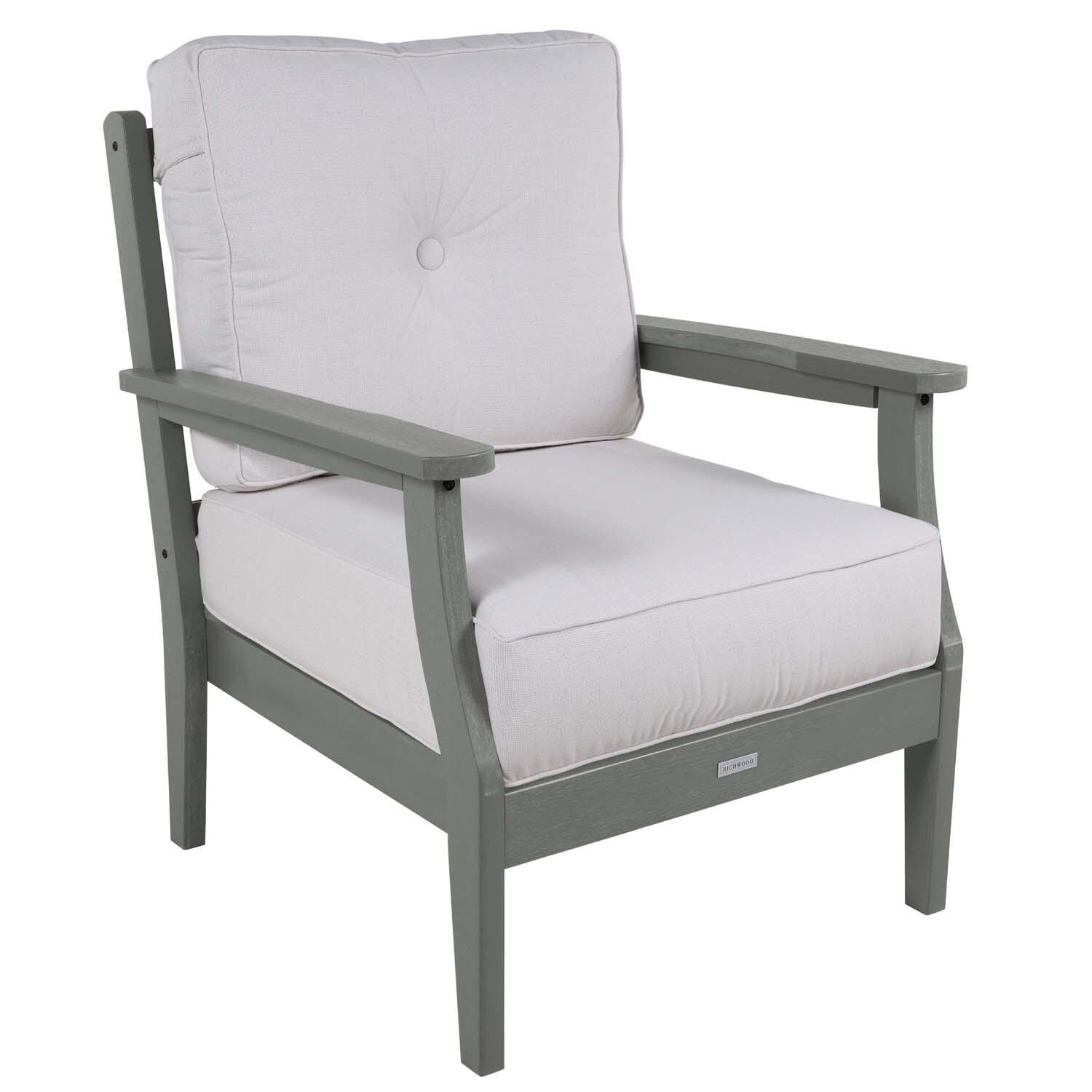 Blushing Bay 6 Pc Recycled Plastic Grand Seating Set in Bliss Linen/Coastal Teak by Lakeview Outdoor Designs - Chair - White Background thumbnail