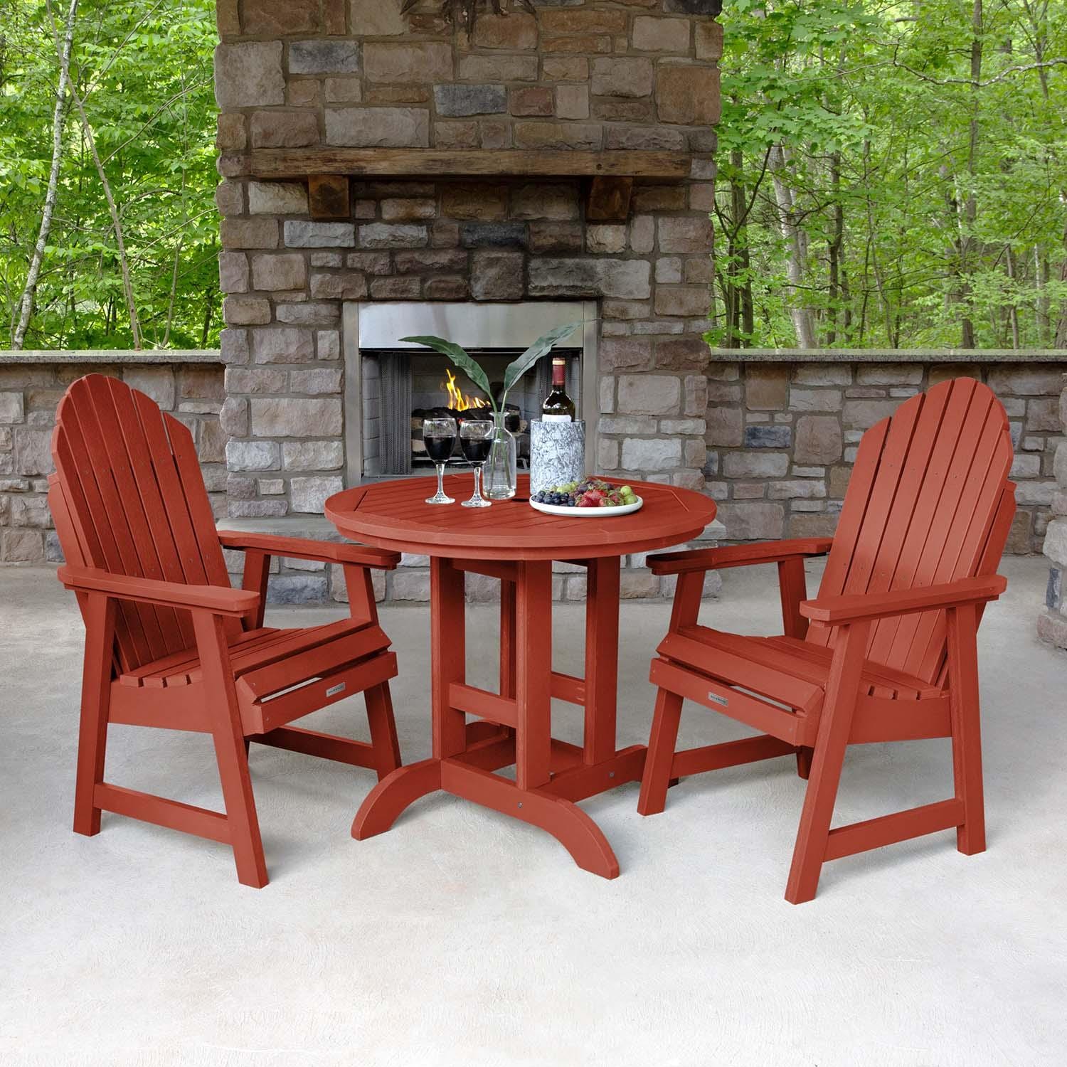 Lakeview Outdoor Designs Dream Bay 3 Pc Recycled Plastic Round Dining Set in Rustic Red by - LV-DNA36-RED