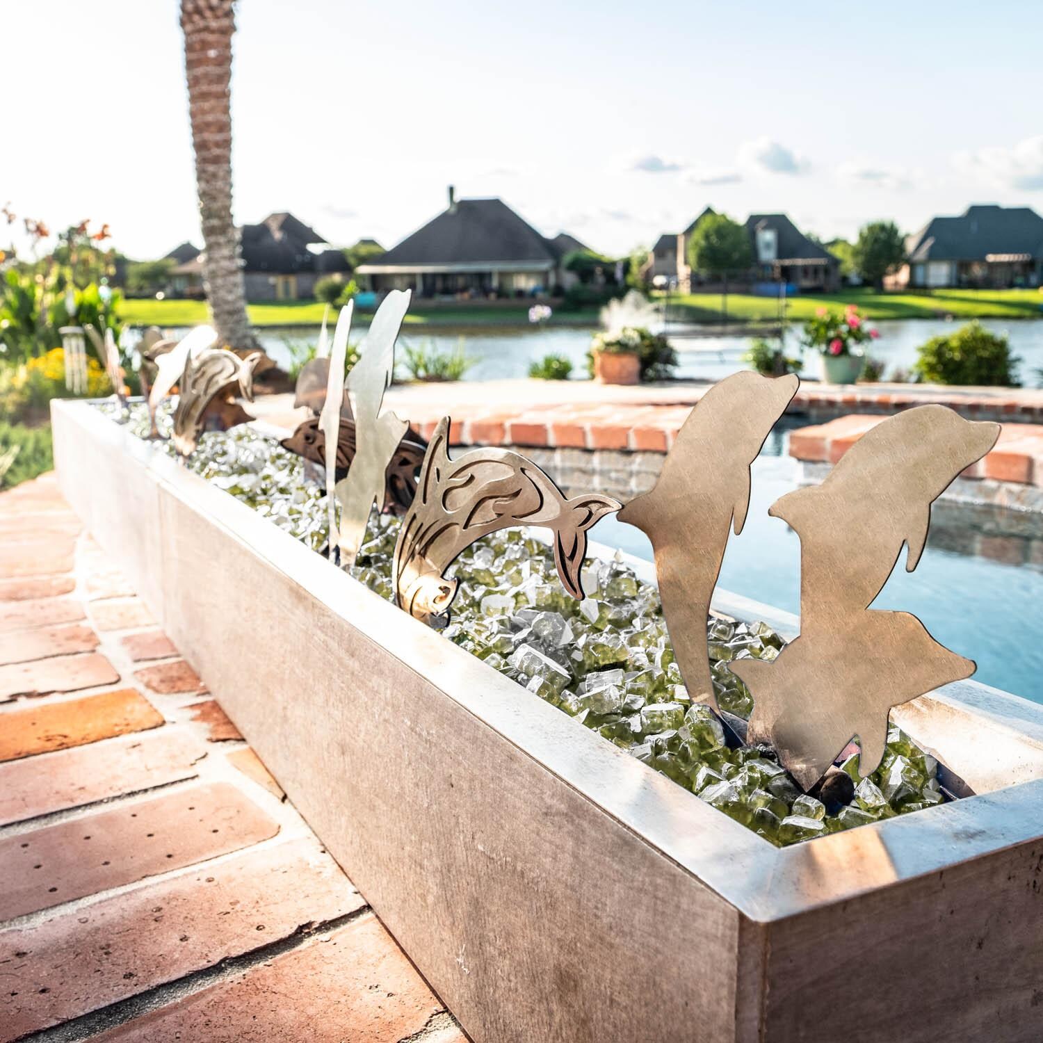 Alpine Flame 72-Inch Linear Drop-In Fire Pit Pan - Dolphin Seascape - Lifestyle thumbnail