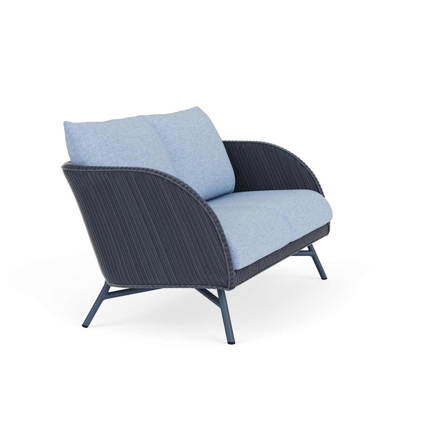 Lloyd Flanders Essence Loveseat W/Demo Skyway Fabric - Denim Blue Finish - Angled thumbnail