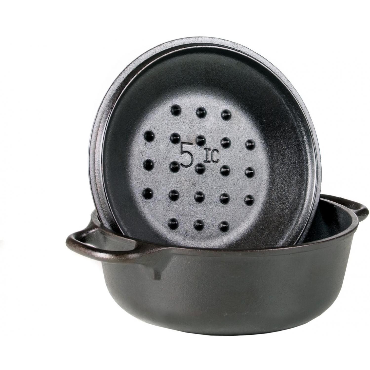 Lodge Seasoned Cast Iron Serving Pot With Iron Cover - Side View thumbnail