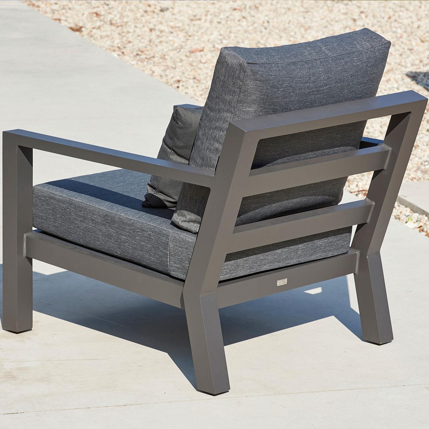 Timber 4 Pc Aluminum Lounge Set W/ Adjustable Table By KETTLER - Club Chair - Rear View - Lifestyle thumbnail