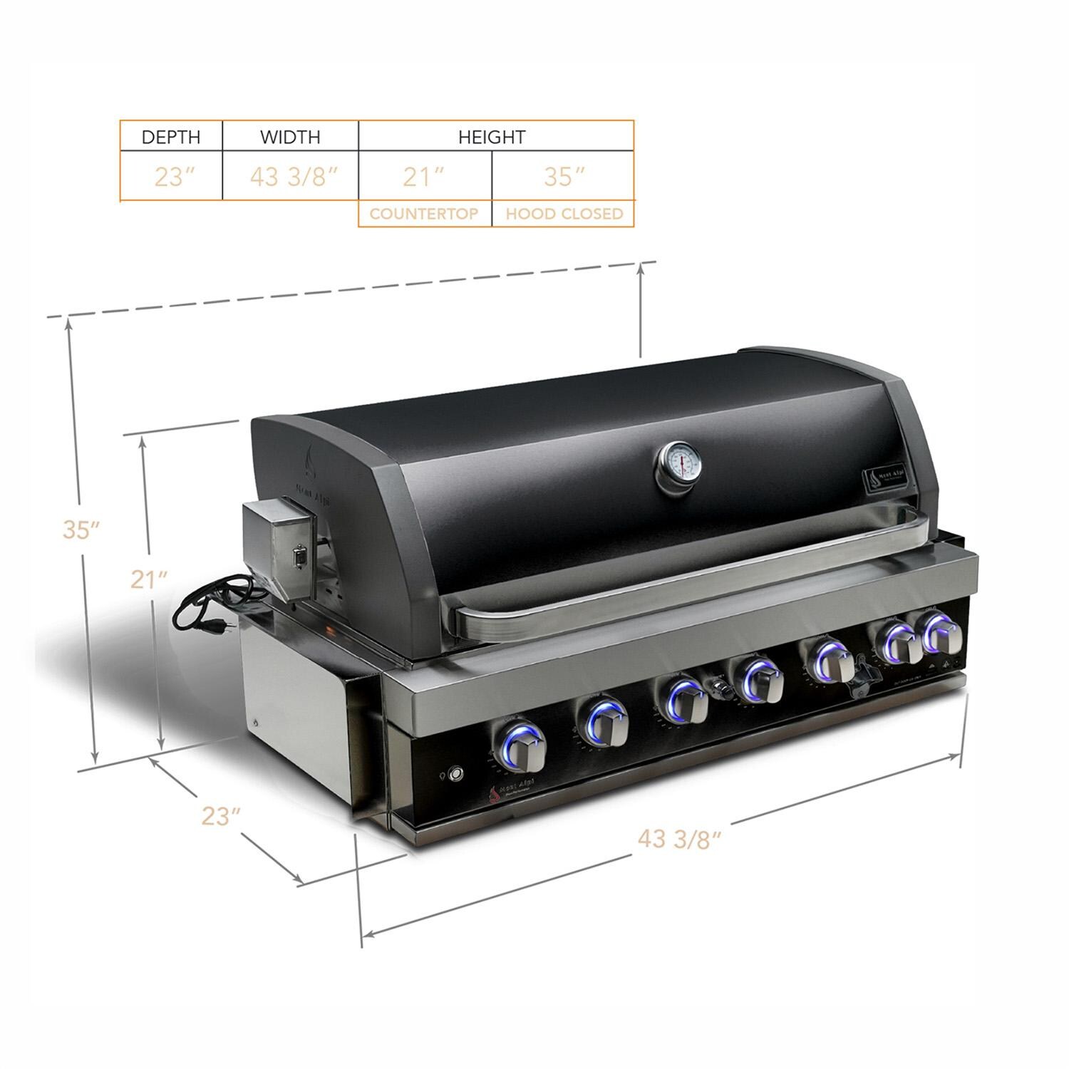 Mont Alpi 805 Black Series 44-Inch Built-In Natural Gas Grill (Ships Propane w/ Conversion Kit) - Dimensions - White Background