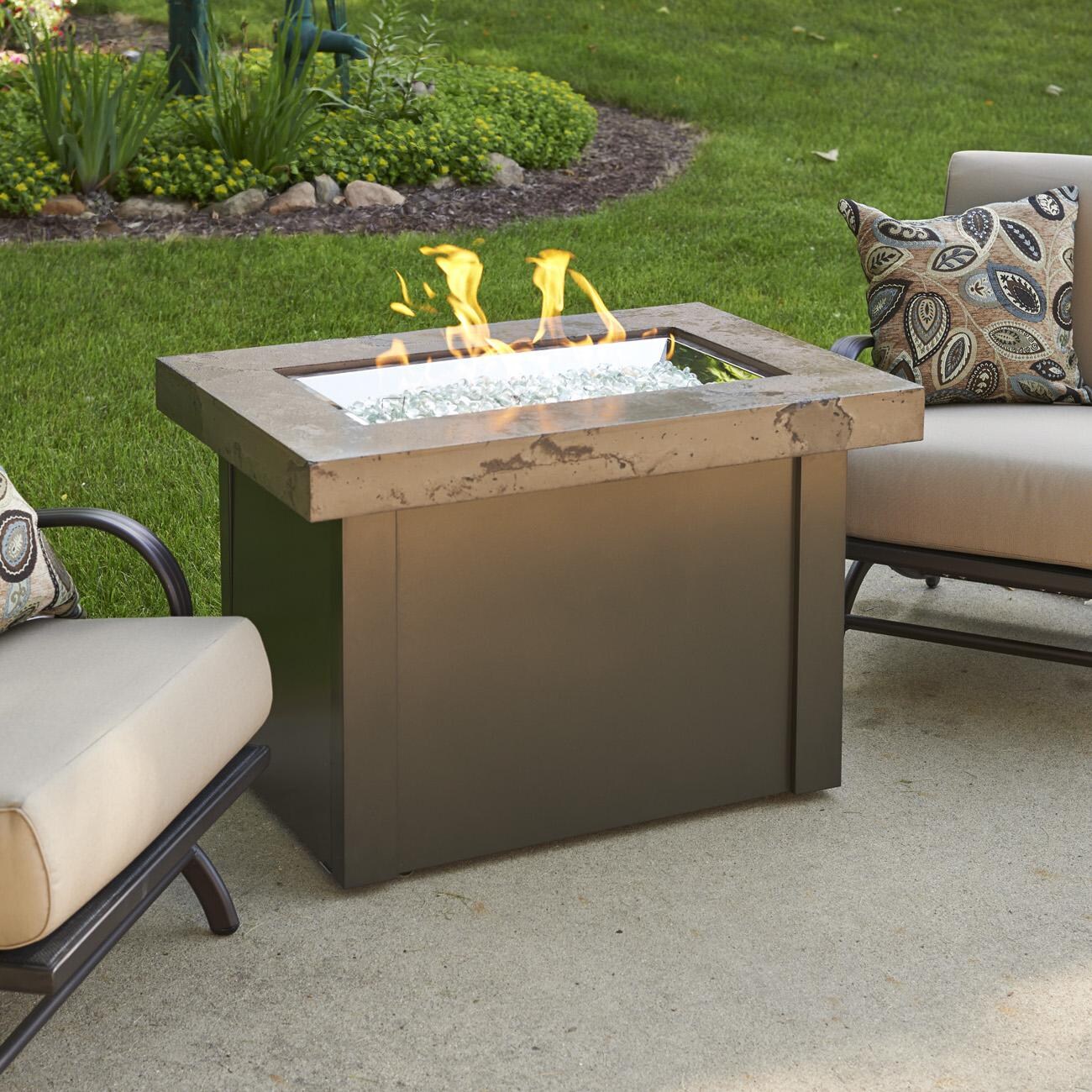 The Outdoor GreatRoom Company Providence 32-Inch Rectangular Propane Gas Fire Pit Table with 24-Inch Crystal Fire Burner - Brown - Direct Spark Ignition