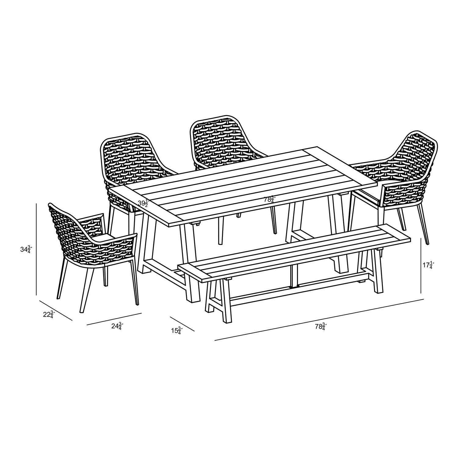 Chloe Bay 7 Seat Reclaimed Teak Dining Set w/Bench in Black by Lakeview - Dimensional thumbnail