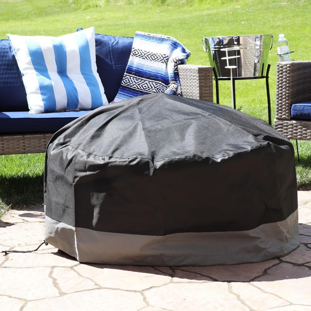Ultimate Patio 60-Inch Round 2-Tone Gray/Black Outdoor Fire Pit Cover - Lifestyle thumbnail
