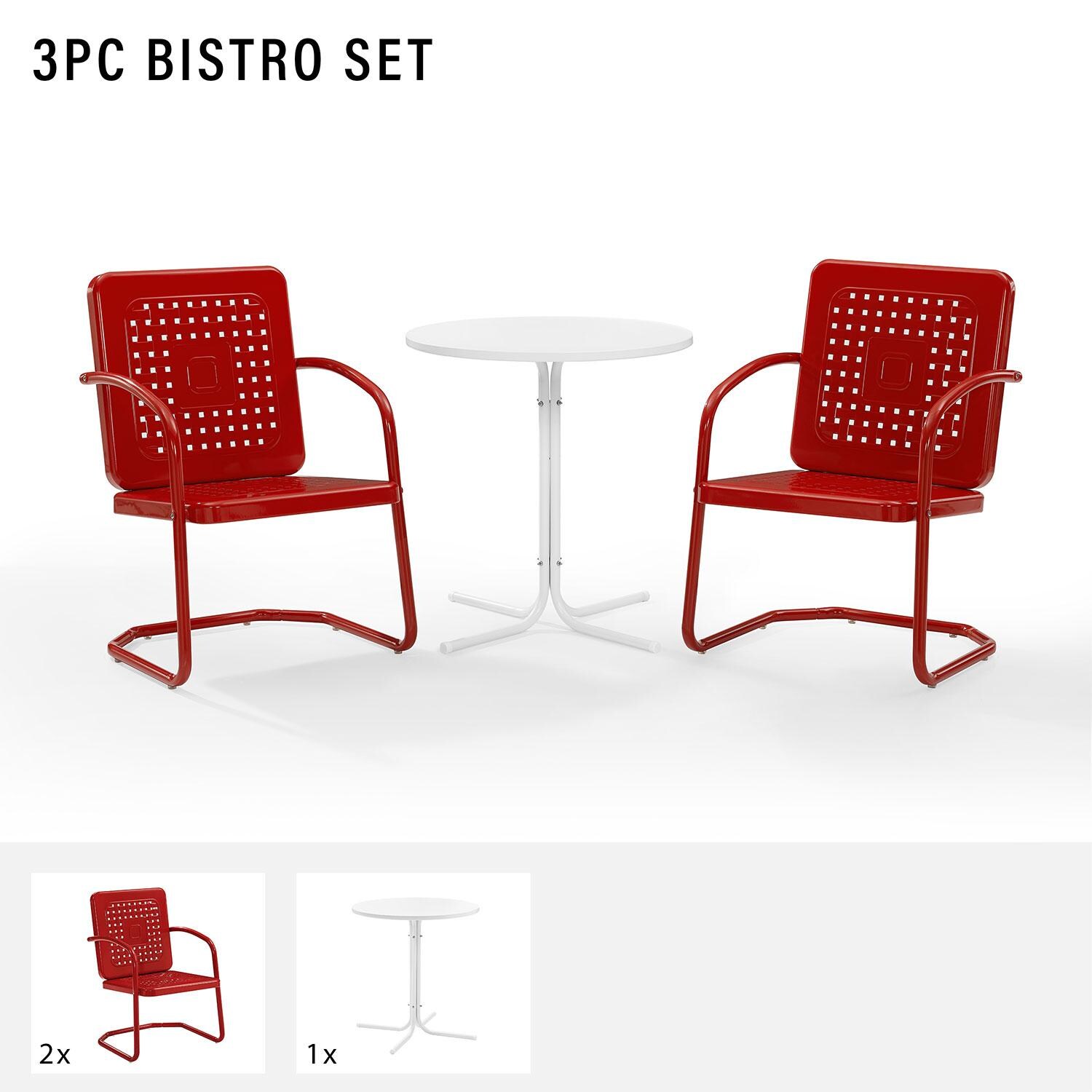 Ultimate Patio UP-32242RE 3Pc Retro Outdoor Bistro Set in Red Gloss - Included in Set (Two Chairs and Table) - Diagram thumbnail