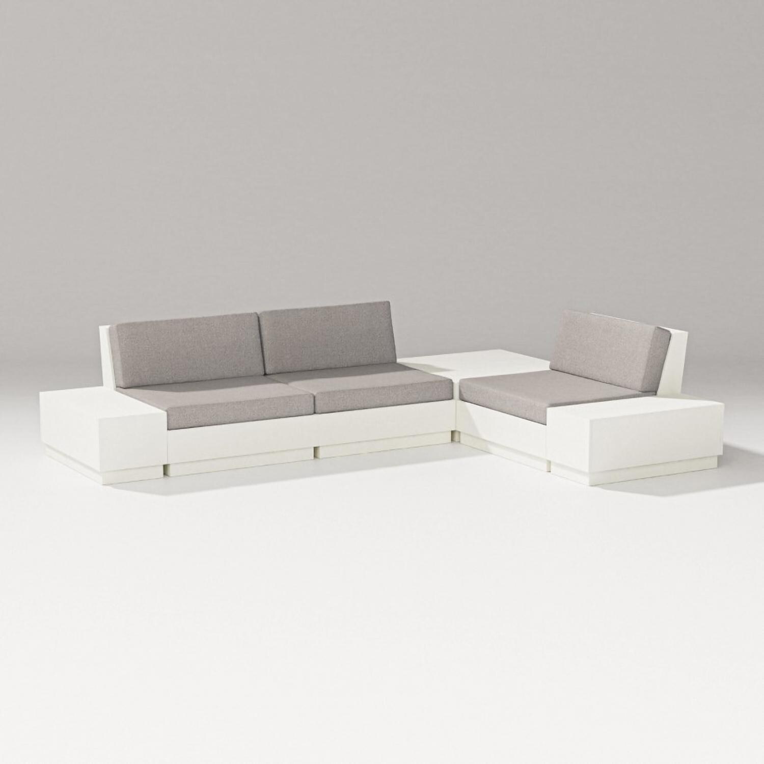Elevate 6 Pc Recycled Plastic Sectional Seating Set in Vintage White/Weathered Tweed By PW Designer Series - Set  - White Background thumbnail