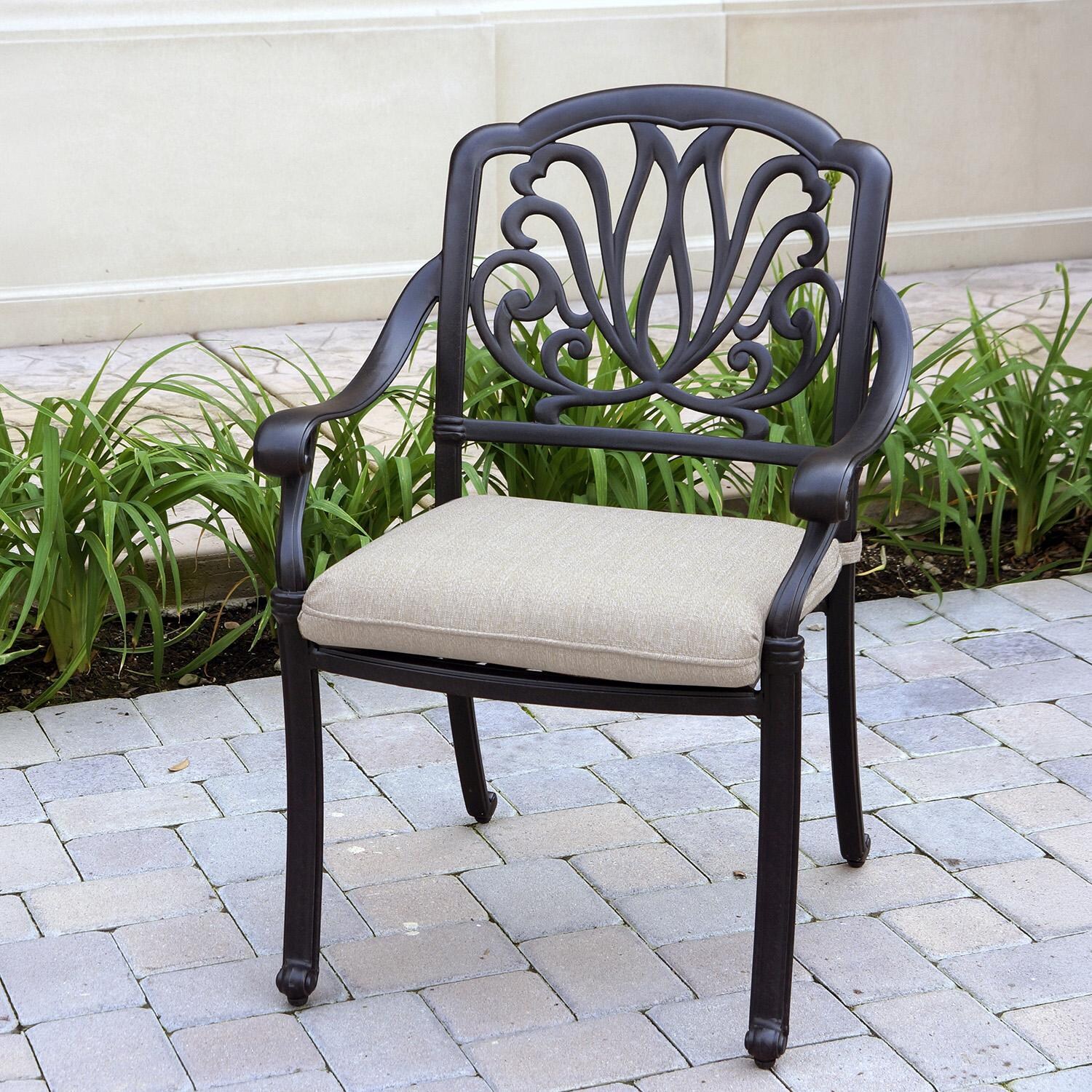 Darlee Elisabeth 5 Pc Cast Aluminum Dining Set w/ 48 Inch Series 80 Table in Antique Bronze/Beige - Chair - Lifestyle thumbnail