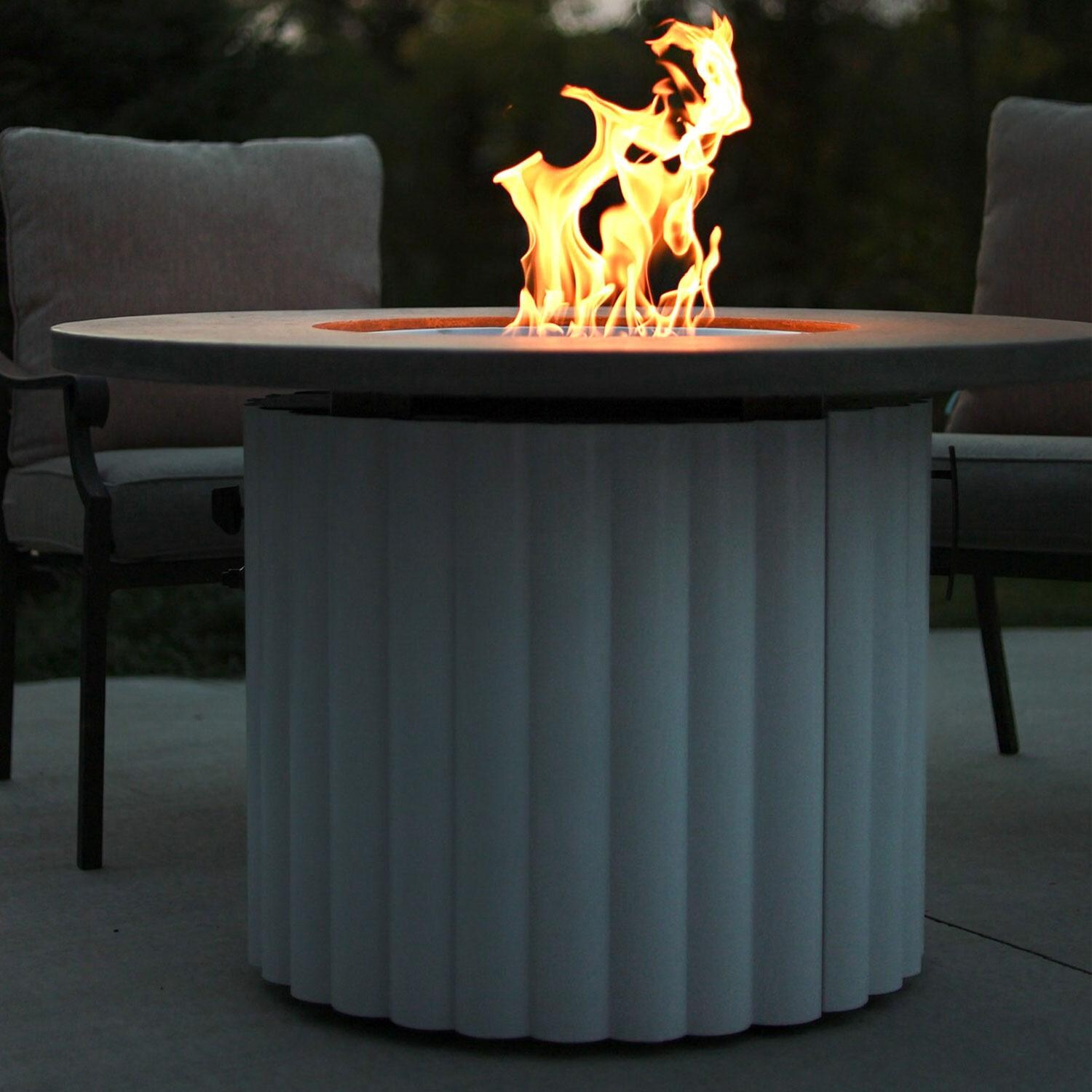 Reverie REVRWH-42-K-NG 42-in Round Aluminum Natural Gas Aluminum Fire Pit Table w/ Relic Grey Supercast Top & White Base (Ships Propane w/ Conversion Kit) - Off - Lifestyle thumbnail