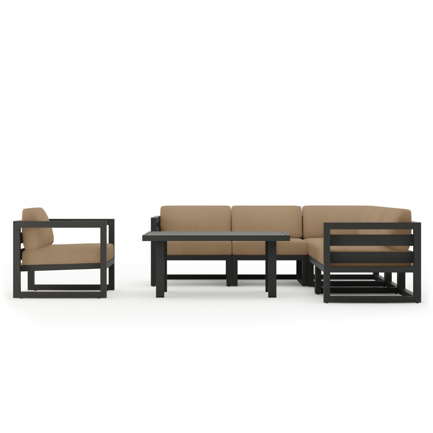 Lakeview MSTYCV-SL-SET212-HB Misty Cove 7 Pc Aluminum Sectional Set in Slate w/Chat Table & Heather Beige Cushions by Lakeview Outdoor Designs - Set - White Background thumbnail