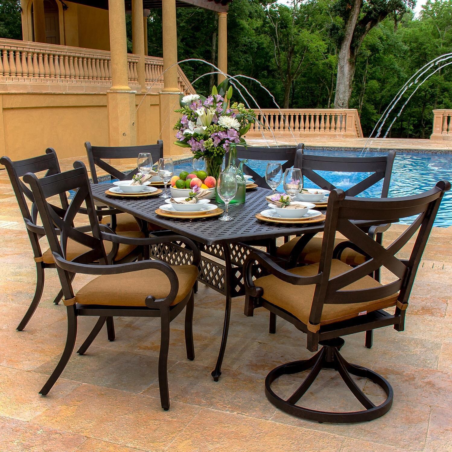 Avondale 7 Piece Aluminum Patio Dining Set With 2 Swivel Rockers And Avondale 7 Piece Aluminum Patio Dining Set With 2 Swivel Rockers And Rectangular Table By Lakeview