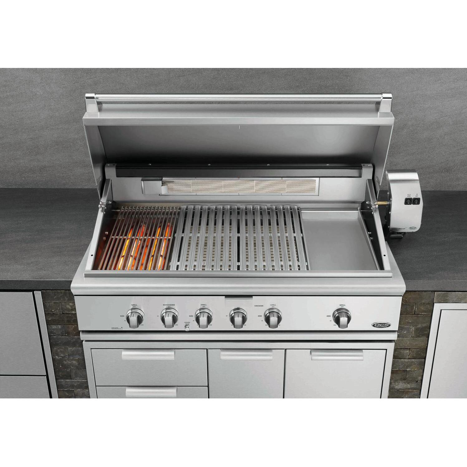 DCS 48-Inch Heritage Built-In Gas Grill - Hybrid Infrared Burner Lit thumbnail