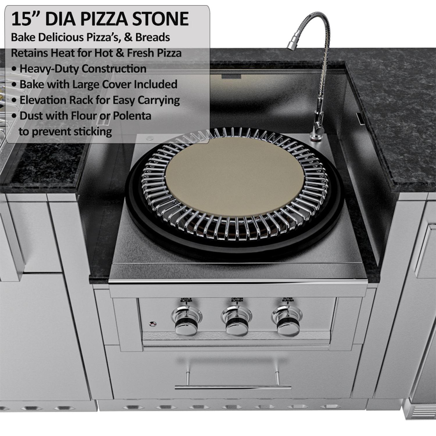 Sunstone Grills SCPHILLCOUNTRY13.6-NG Hill Country 13 1/2 Ft Outdoor Kitchen Island w/ Natural Gas Grill & Side Burner, Sink, Refrigerator, Door & Drawer - Pizza Stone Topper - Detail thumbnail