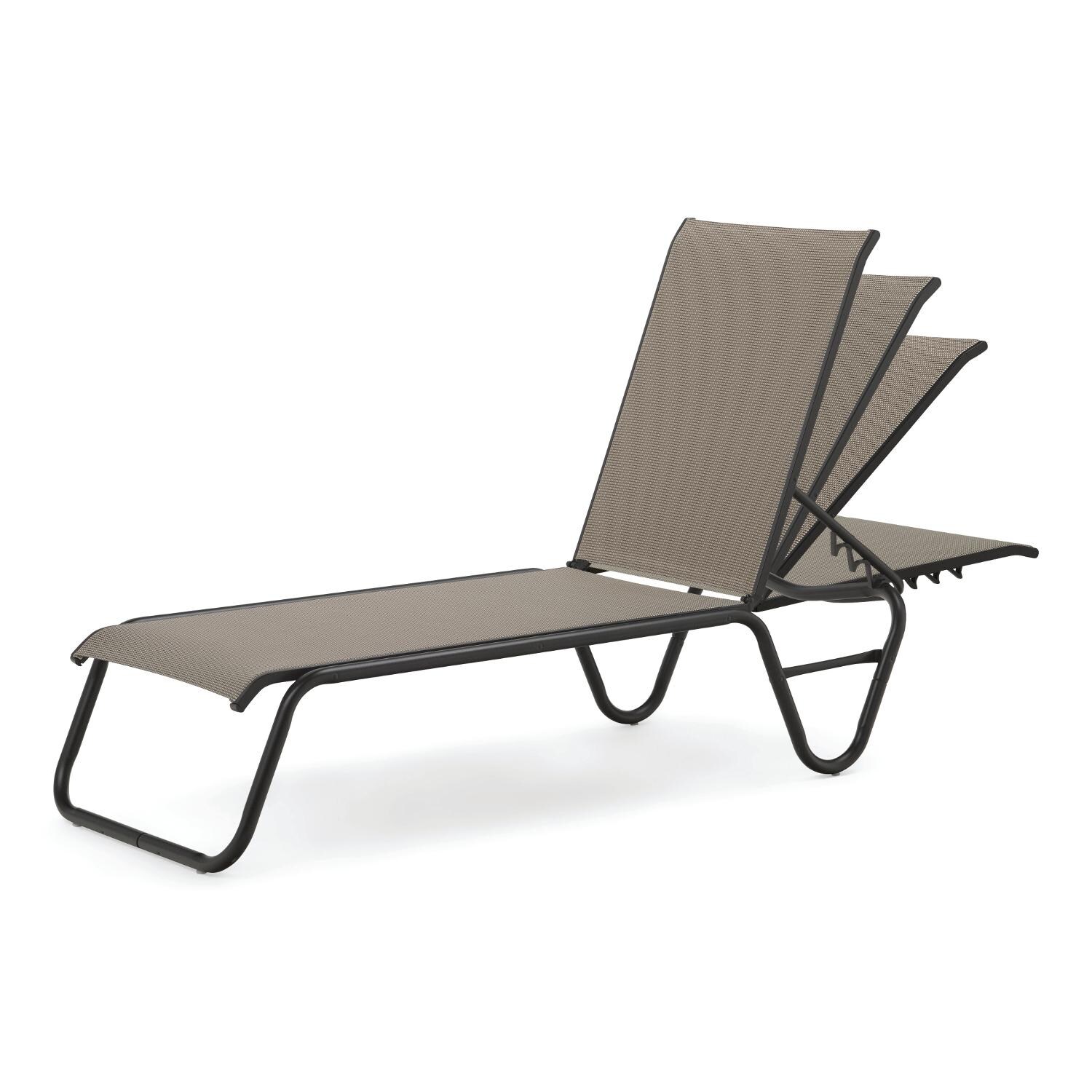 Gardenella Sling Four-Position Lay Flat Stacking Armless Chaise - Back Positions - Textured Black/Tweed thumbnail