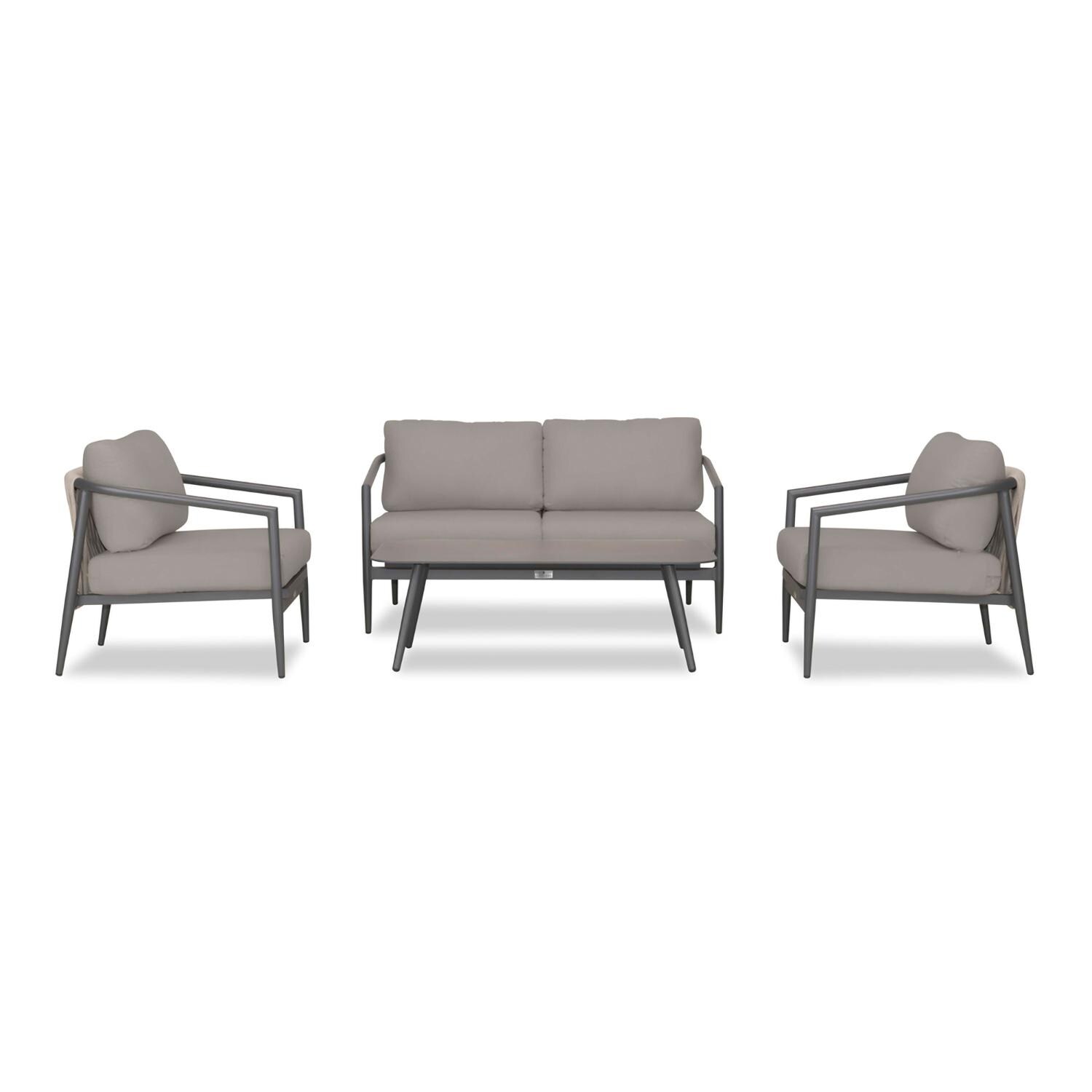 Lakeview Midnight Cove 4 Pc Aluminum Loveseat Seating Set in Slate/Pebble Gray/Canvas Charcoal - Front - White Background thumbnail