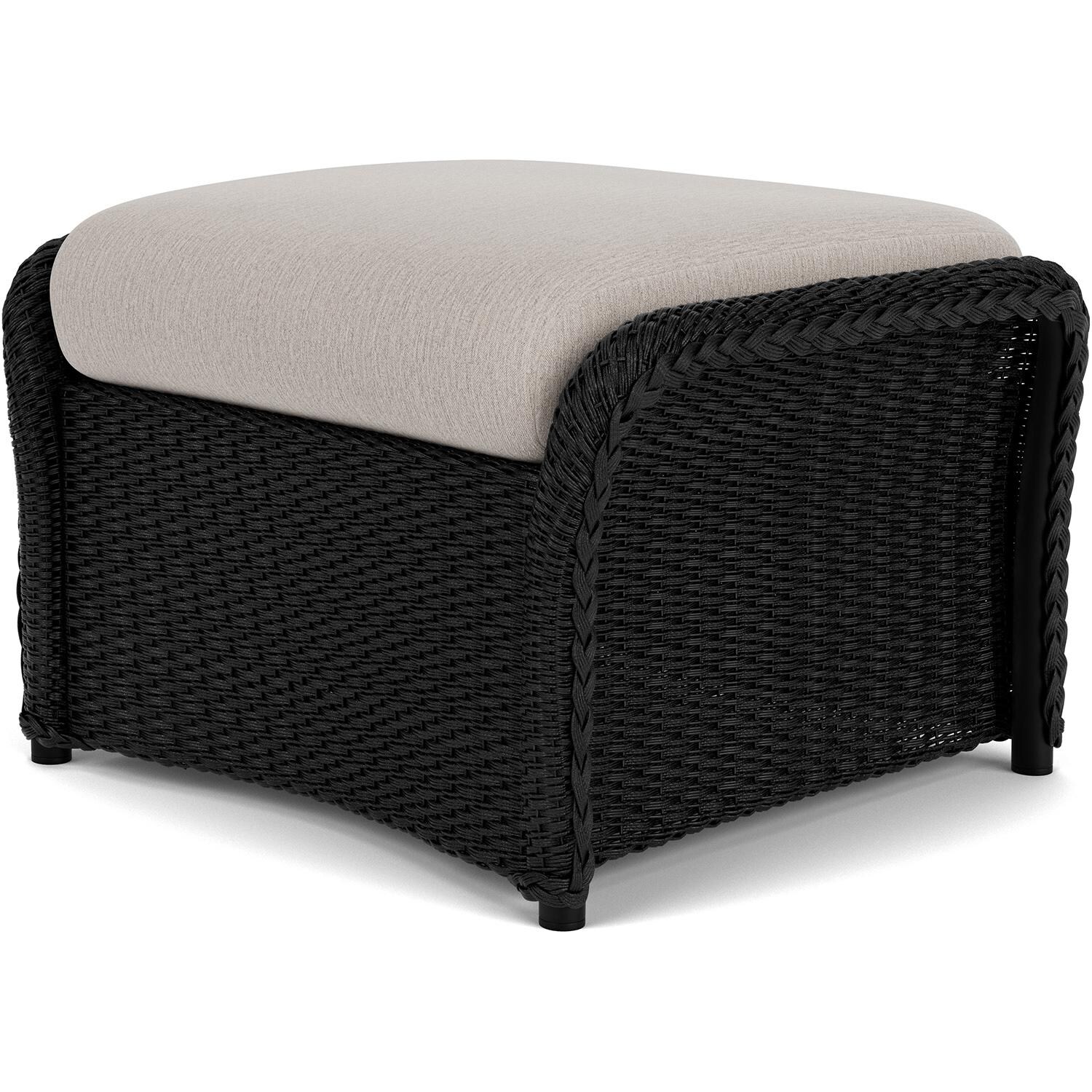 Lloyd Flanders Weekend Retreat Woven Ottoman in Ebony Finish W/ Remy Cloud Fabric - Back Right thumbnail
