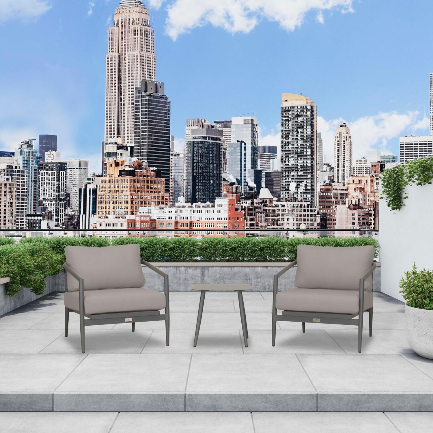 Midnight Cove 3 Pc Aluminum Seating Set w/ Club Chairs in Slate/Canvas Charcoal by Lakeview Outdoor Designs